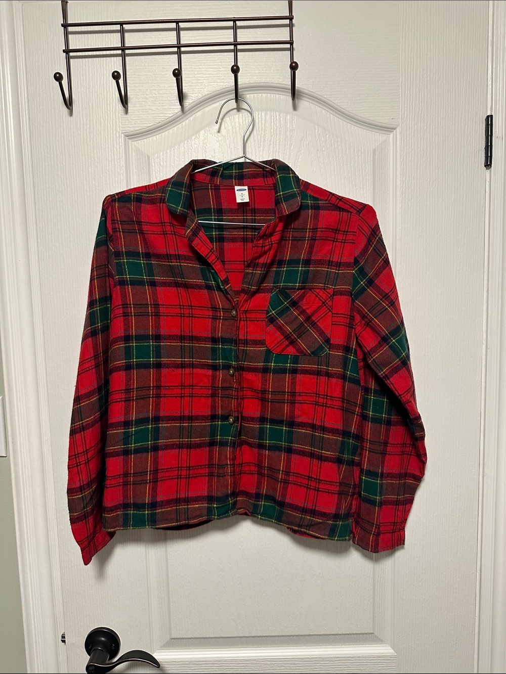 Old Navy Red Plaid Button-Down Shirt with Green Accents